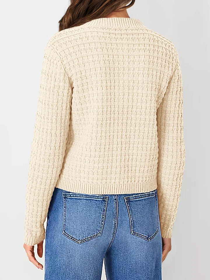 Nadalia | Button-Front Ribbed Cardigan with Notched Collar for Women