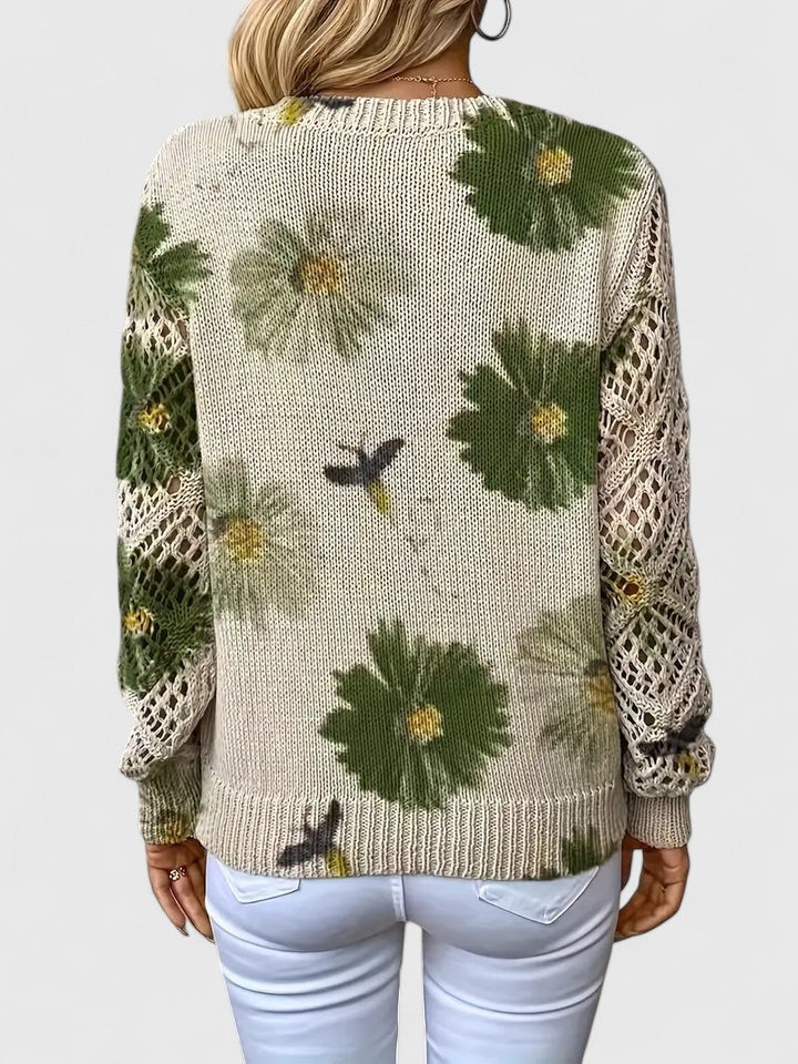 Marlena | Floral V-Neck Knit Sweater with Ribbed Hem