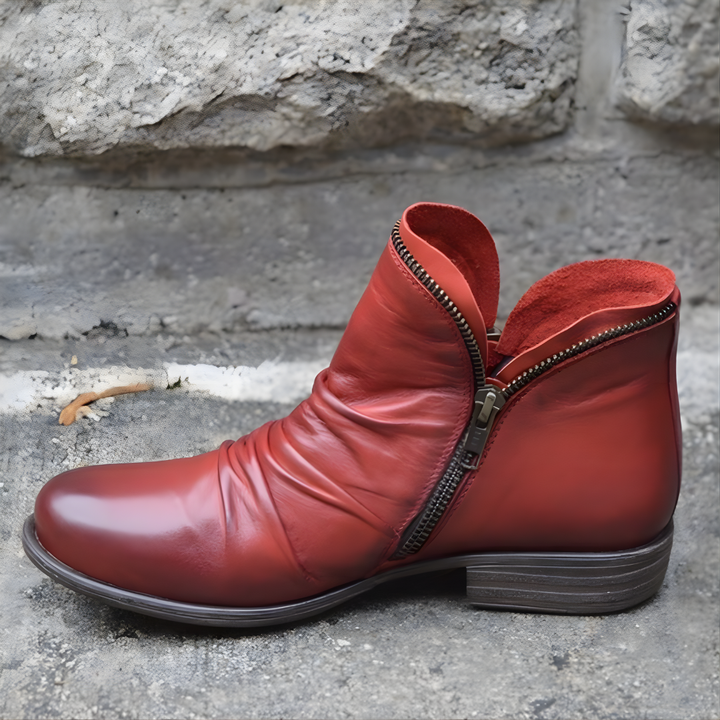 Irina | Western Ankle Boots with Side Zip and Low Stacked Heel