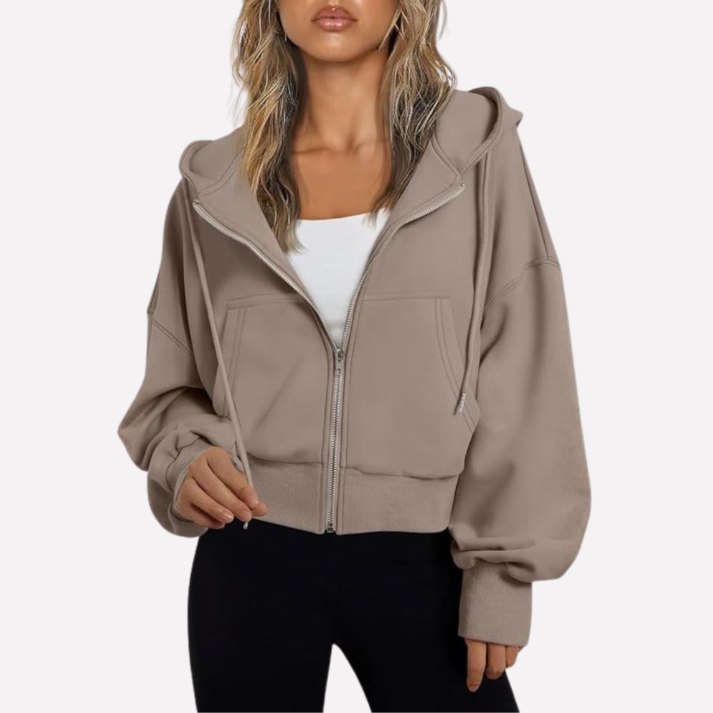 Nadette | Cropped Zip-Up Hoodie Jacket with Drawstring Hood for Women
