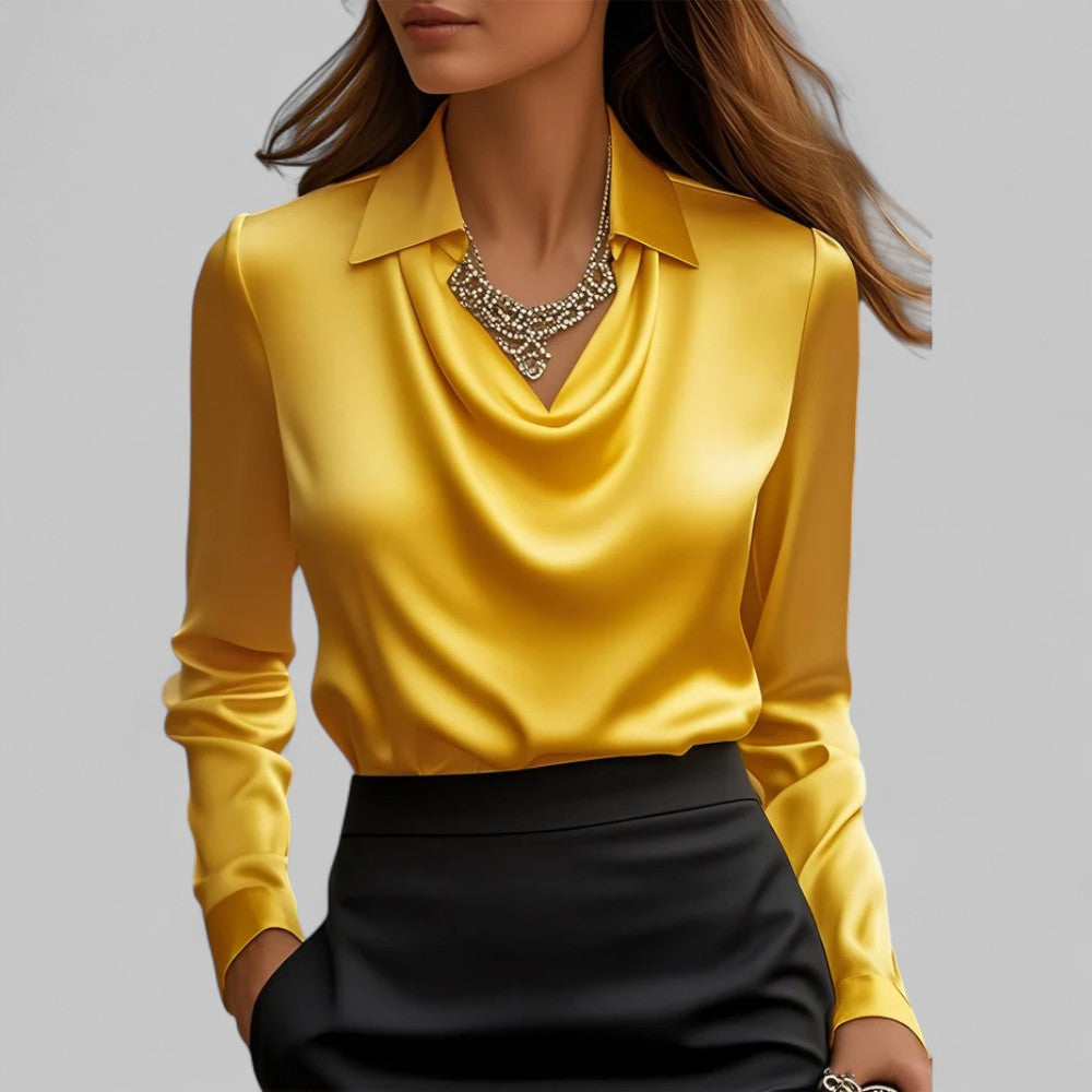 Marisol | Women's Waterfall-Neck Satin Blouse for Work & Parties