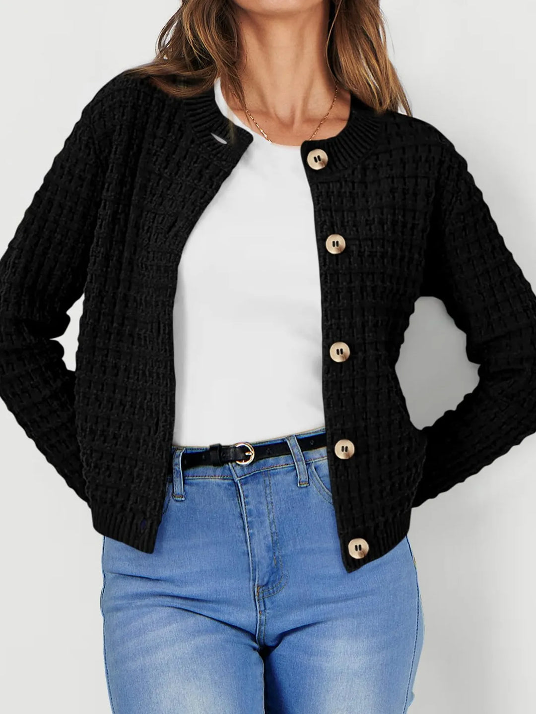 Nadalia | Button-Front Ribbed Cardigan with Notched Collar for Women