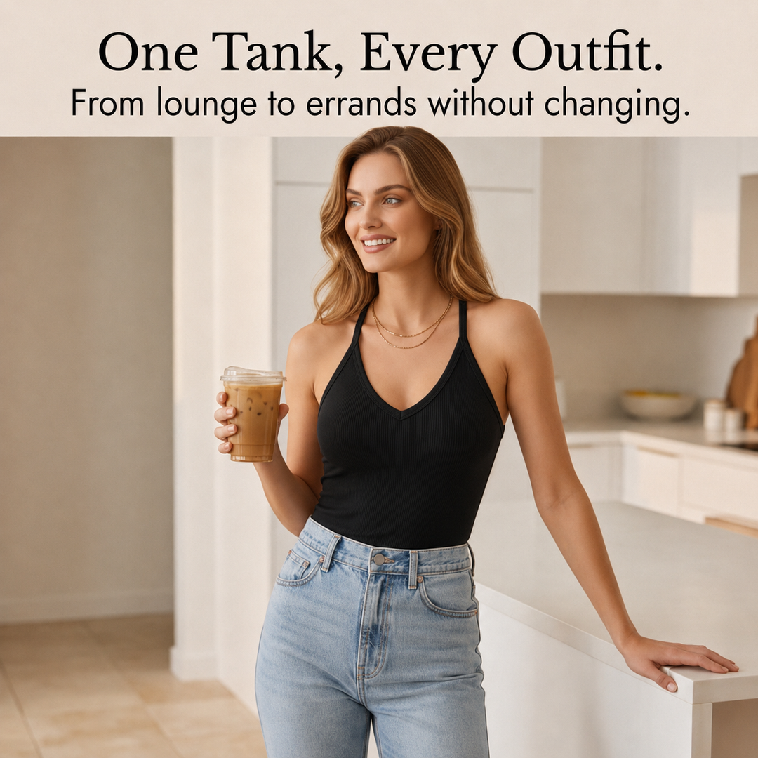 Kaia | Women's Ribbed V-Neck Tank with Built-In Bra Support