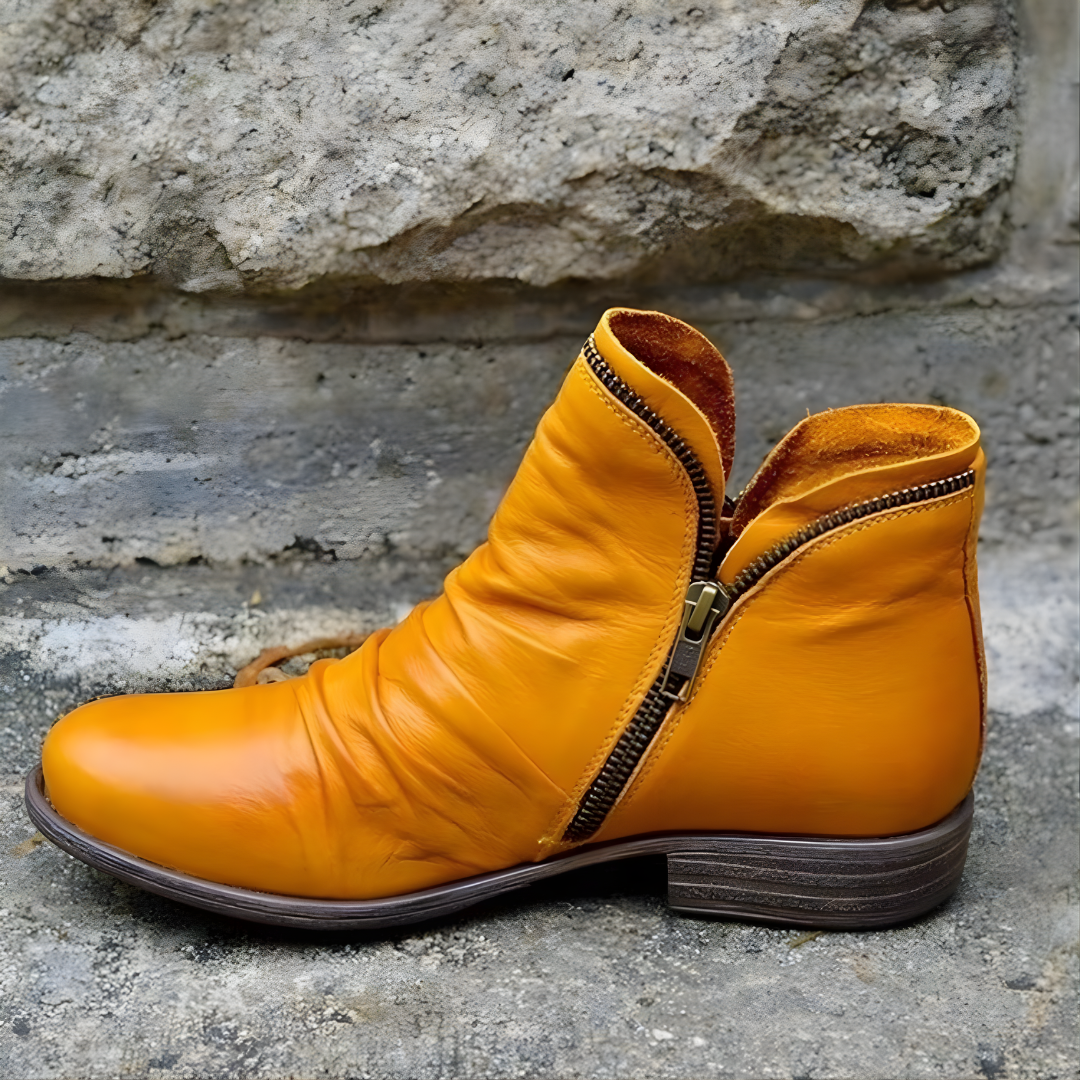 Irina | Western Ankle Boots with Side Zip and Low Stacked Heel