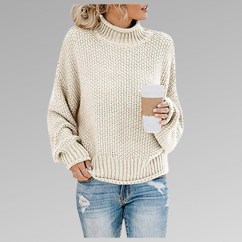 Olive | Chunky Knit Oversized Sweater with Ribbed Cuffs for Women