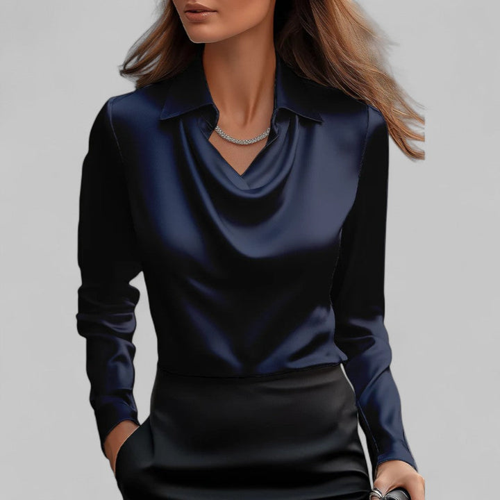 Marisol | Women's Waterfall-Neck Satin Blouse for Work & Parties