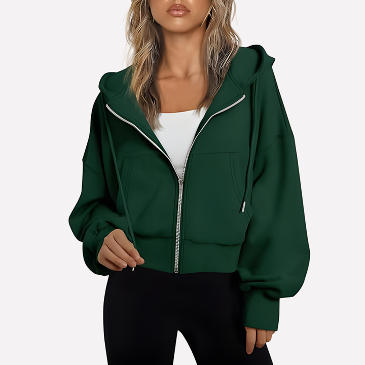 Nadette | Cropped Zip-Up Hoodie Jacket with Drawstring Hood for Women