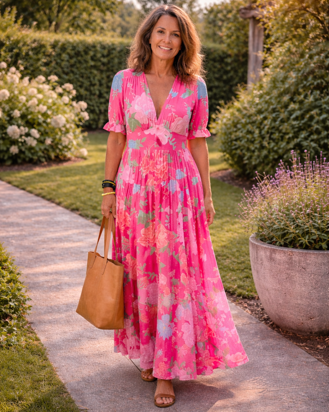 Sabina | Floral V-Neck Sleeveless Midi Dress with Flowy Skirt for Women