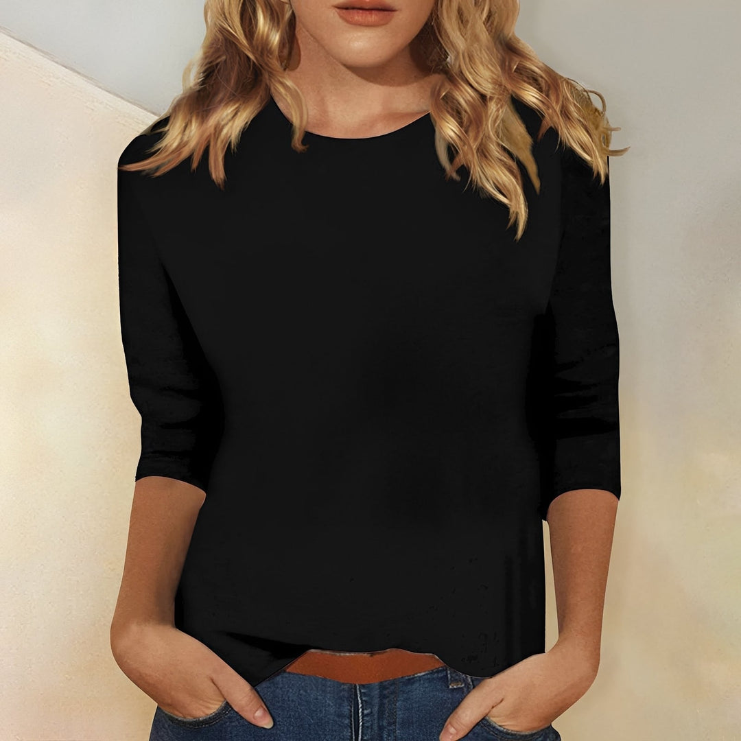 Lena | Women's Relaxed-Fit Top 3/4 Sleeve Crew Neck Everyday Shirt