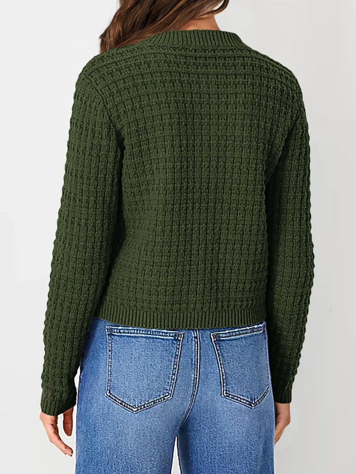 Nadalia | Button-Front Ribbed Cardigan with Notched Collar for Women