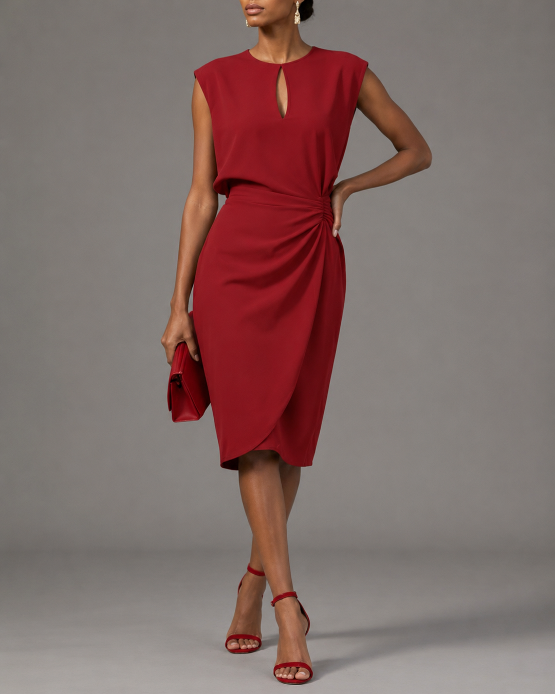 Ruched Rieke Midi Dress with Cutout Neckline for Women