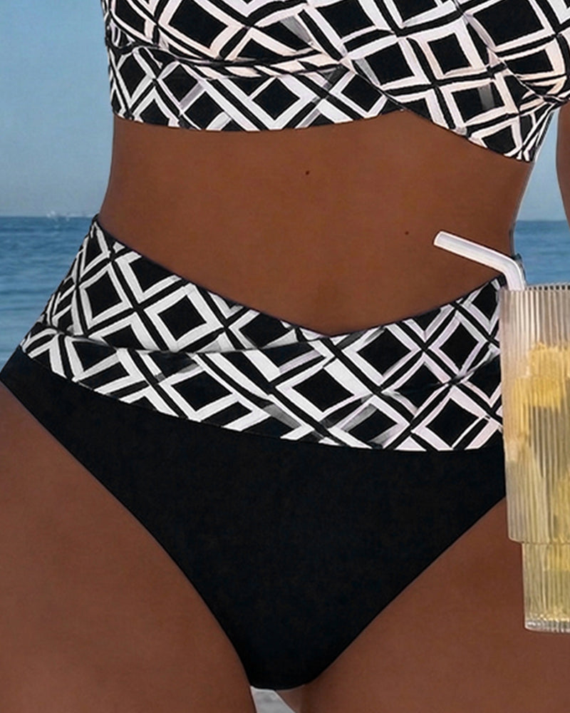 Alice Ashby | Women's Checked High-Waist Bikini Set with Wire-Free Top