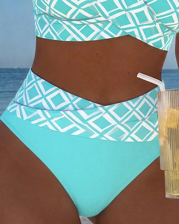 Alice Ashby | Women's Checked High-Waist Bikini Set with Wire-Free Top