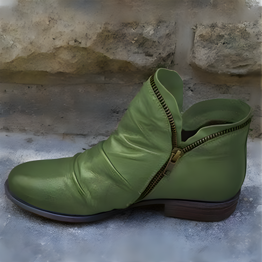 Irina | Western Ankle Boots with Side Zip and Low Stacked Heel