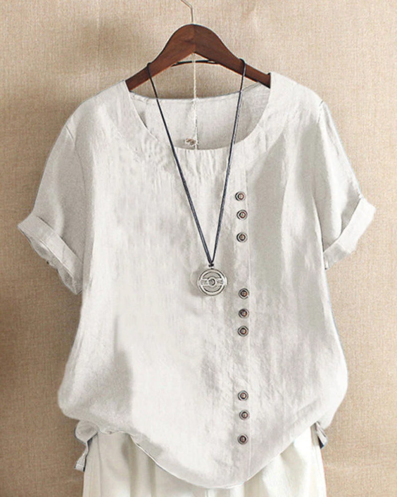 Mathilde | Women's Casual Blouse Button-Front Short Sleeve Top