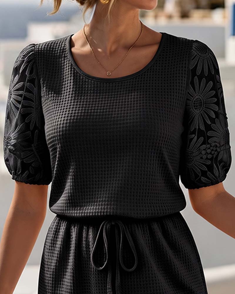 Luna | Women's Waffle-Knit Dress with Daisy Sleeves