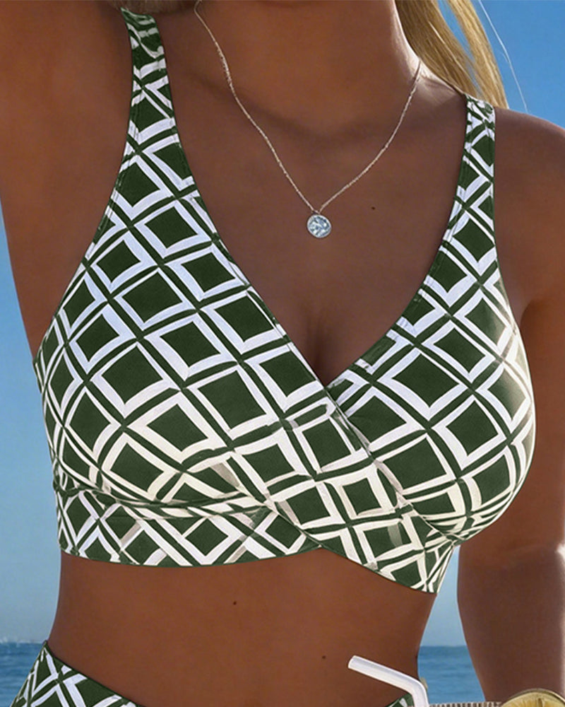 Alice Ashby | Women's Checked High-Waist Bikini Set with Wire-Free Top