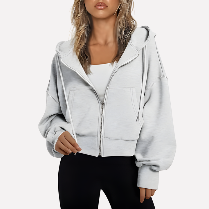 Nadette | Cropped Zip-Up Hoodie Jacket with Drawstring Hood for Women