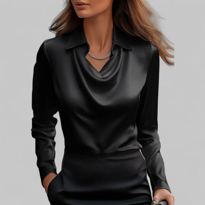 Marisol | Women's Waterfall-Neck Satin Blouse for Work & Parties