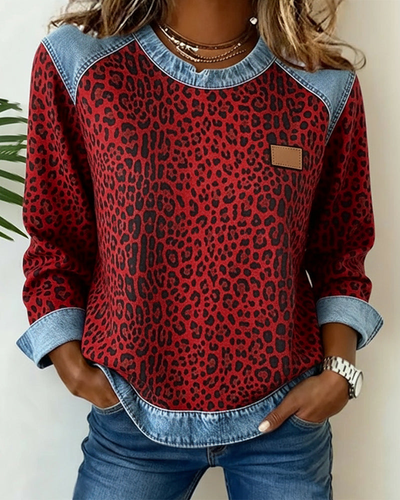 Rosalie | Leopard Print Denim Patchwork Sweater for Women