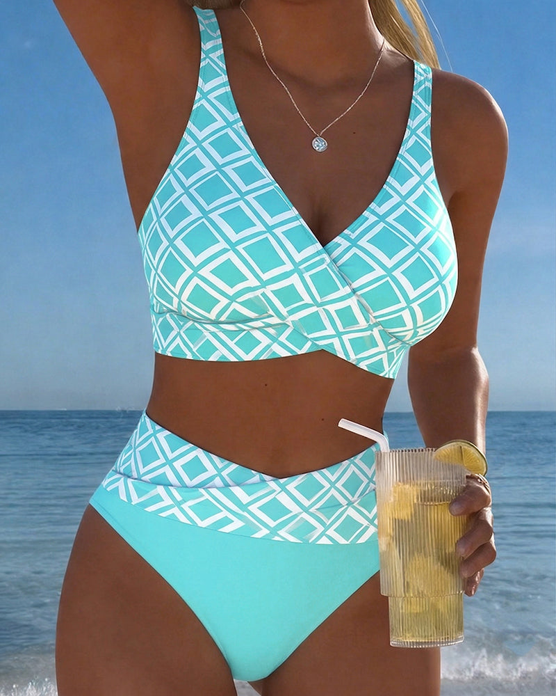 Alice Ashby | Women's Checked High-Waist Bikini Set with Wire-Free Top