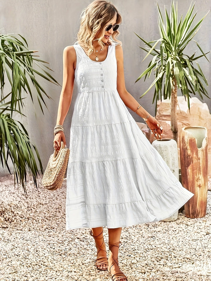 Nadessa | Flowy Square Neck Maxi Dress with Flutter Sleeves for Women