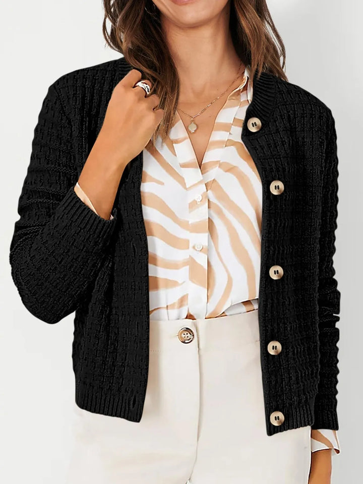 Nadalia | Button-Front Ribbed Cardigan with Notched Collar for Women