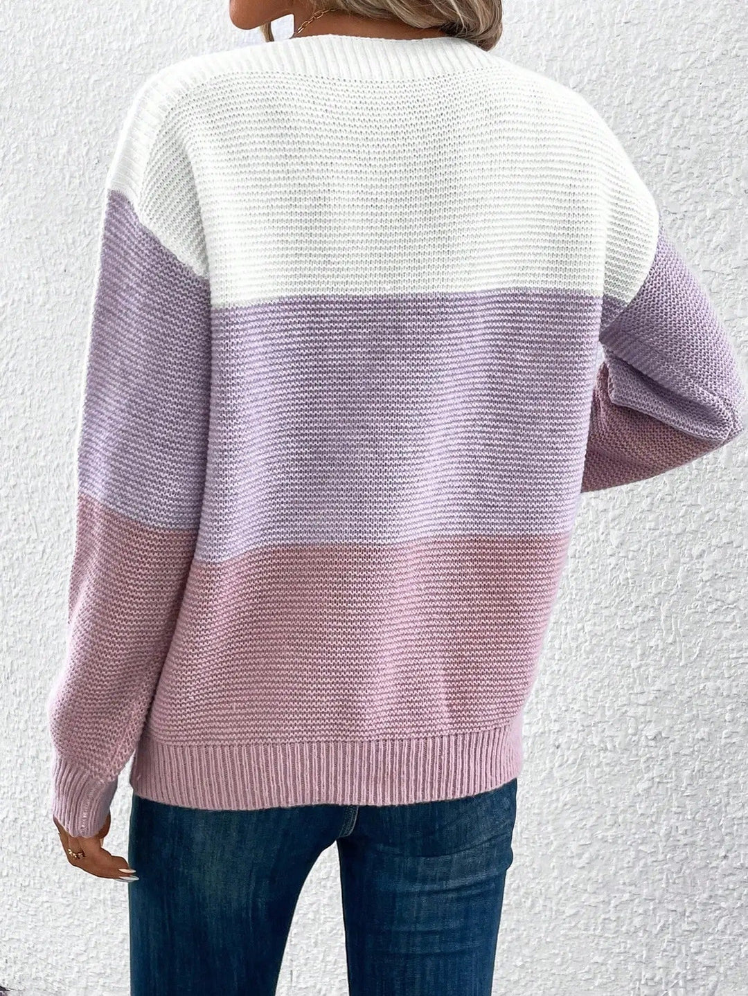 Ombré Ribbed Sweater with Round Neck for Women