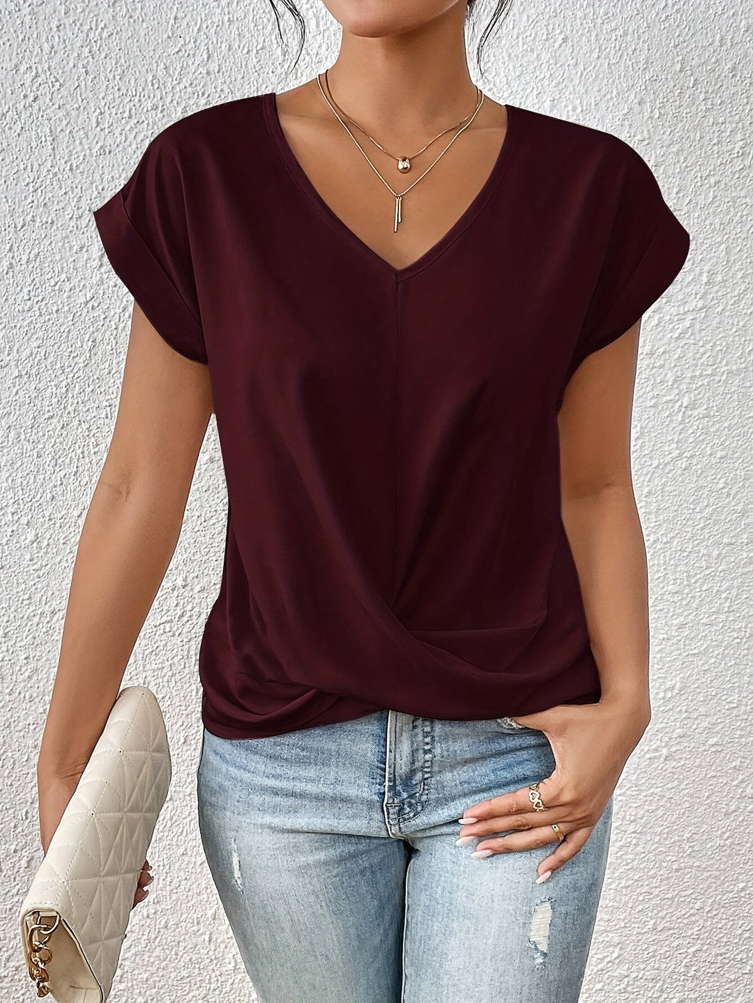 Kirsten | Women's Sweetheart Neck T-Shirt Short Sleeve Casual Top