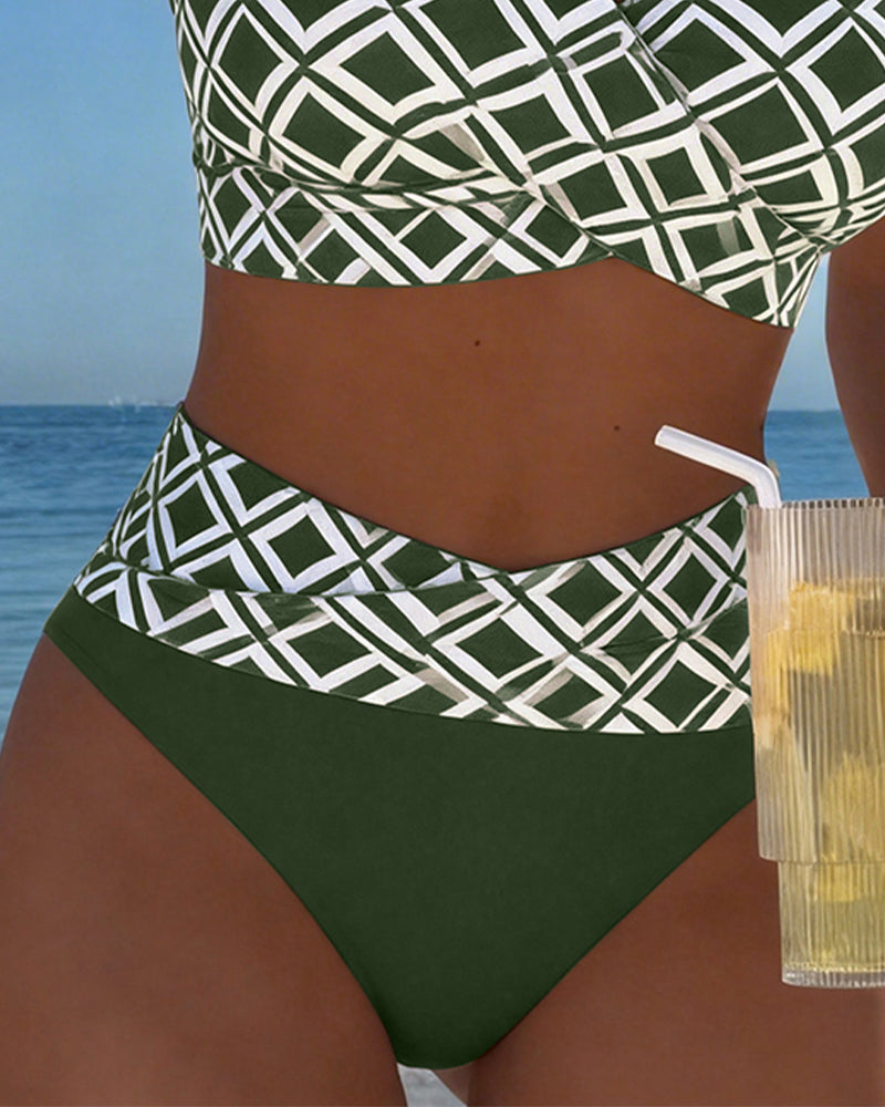 Alice Ashby | Women's Checked High-Waist Bikini Set with Wire-Free Top