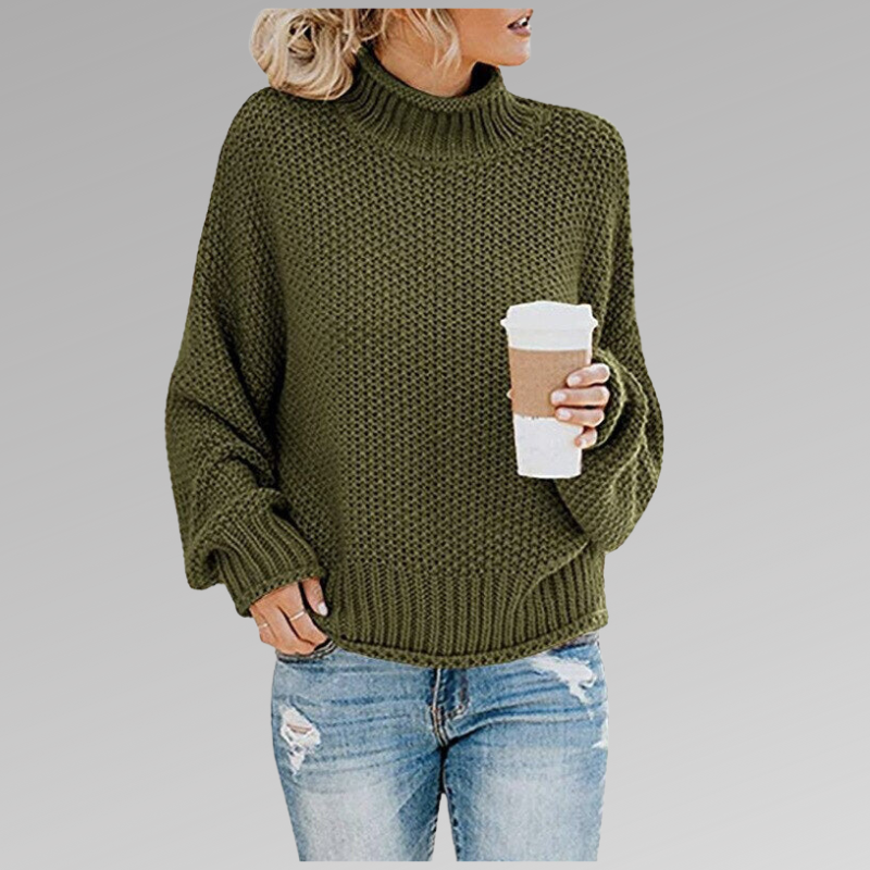 Olive | Chunky Knit Oversized Sweater with Ribbed Cuffs for Women