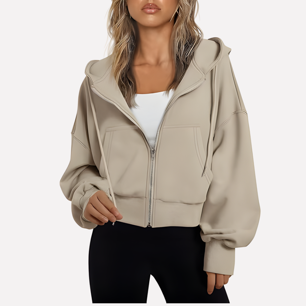 Nadette | Cropped Zip-Up Hoodie Jacket with Drawstring Hood for Women