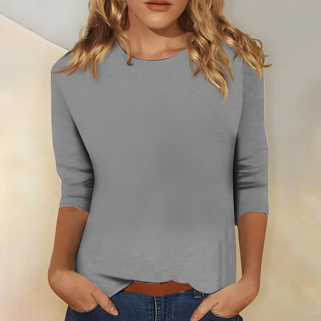Lena | Women's Relaxed-Fit Top 3/4 Sleeve Crew Neck Everyday Shirt