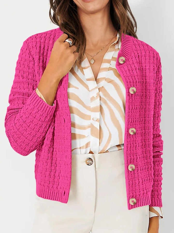 Nadalia | Button-Front Ribbed Cardigan with Notched Collar for Women