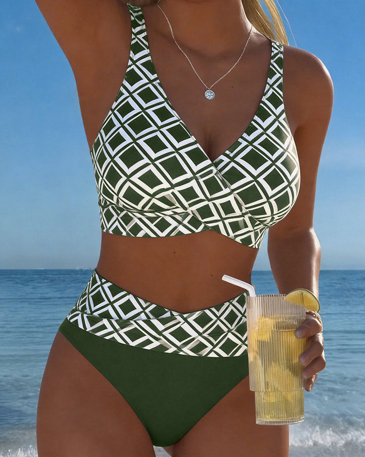 Alice Ashby | Women's Checked High-Waist Bikini Set with Wire-Free Top