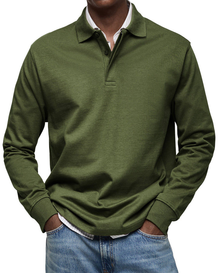 Elias | Long Sleeve Button-Front Polo Shirt for Men