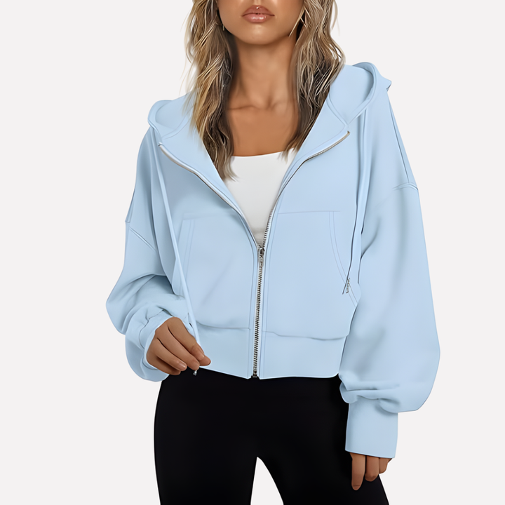 Nadette | Cropped Zip-Up Hoodie Jacket with Drawstring Hood for Women