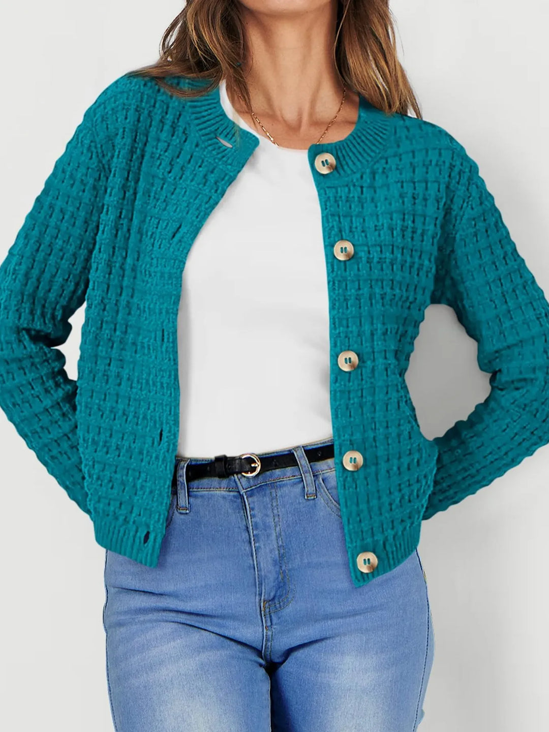 Nadalia | Button-Front Ribbed Cardigan with Notched Collar for Women