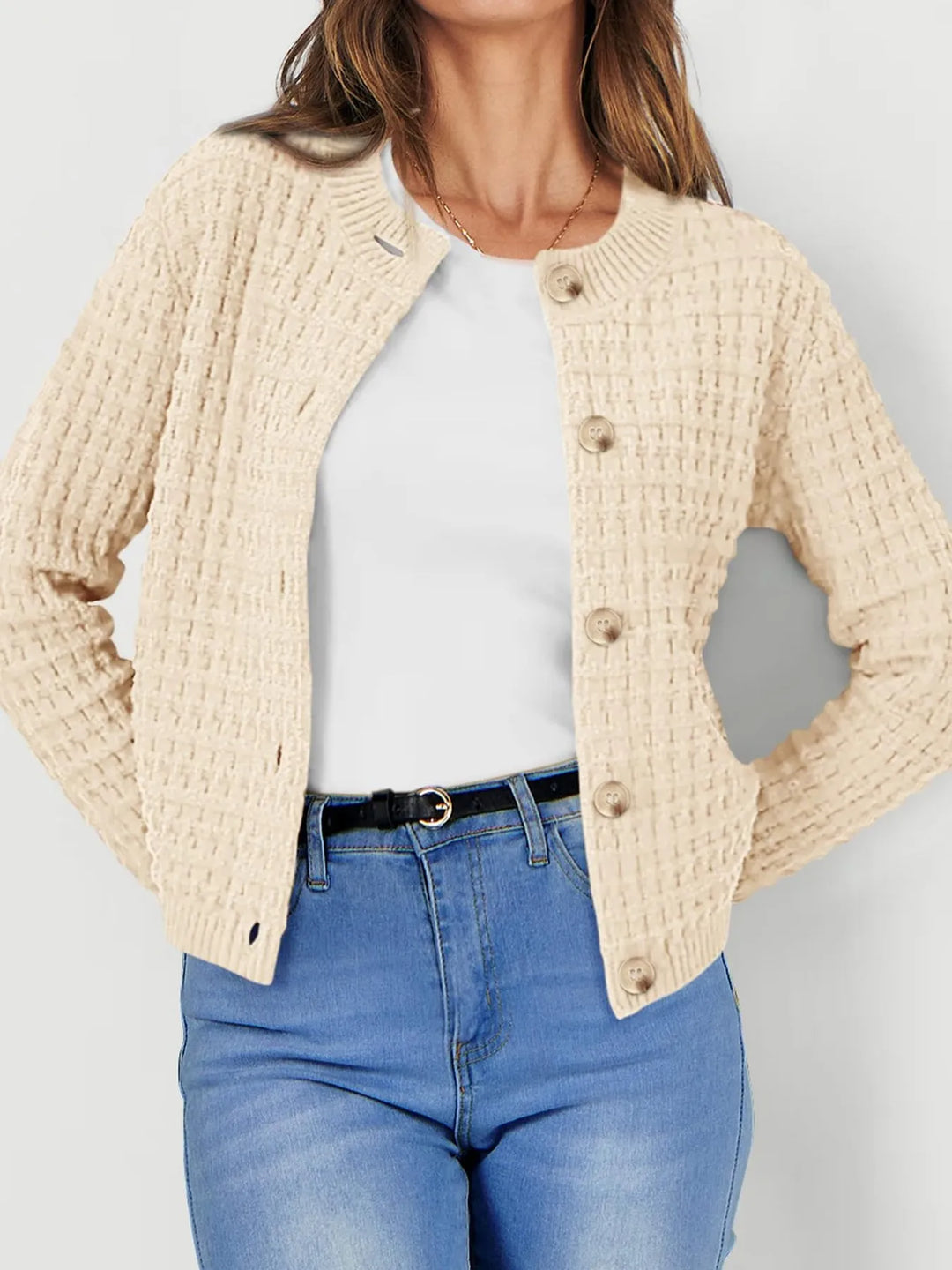 Nadalia | Button-Front Ribbed Cardigan with Notched Collar for Women