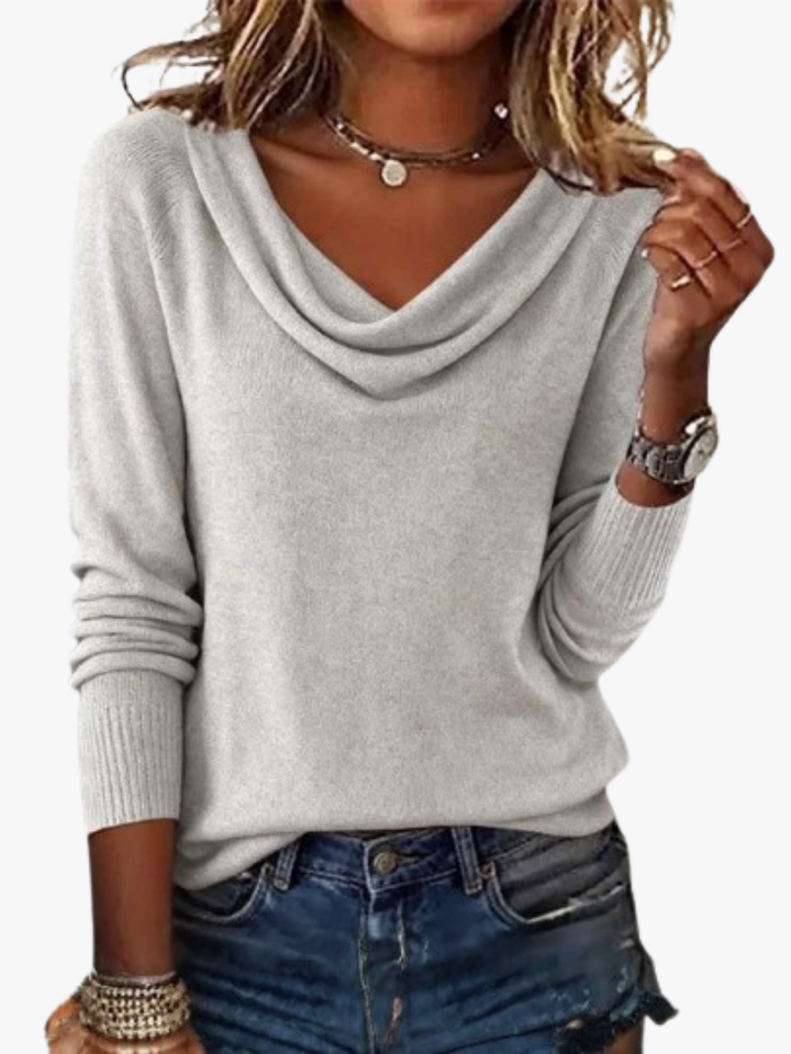 Sienna | Wide Neck Ribbed Sweater with Long Sleeves for Women