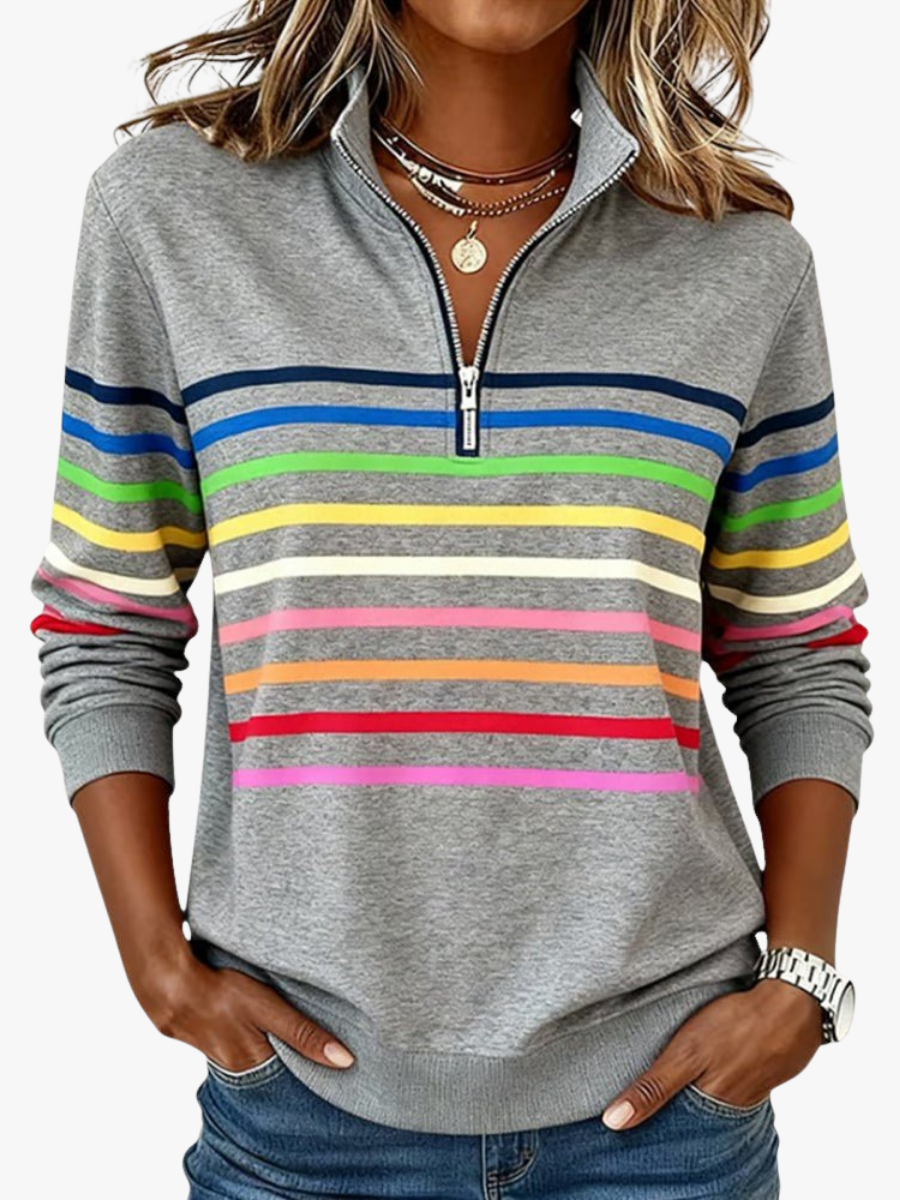 Nadalise | Striped Quarter-Zip Sweater with Long Sleeves for Women