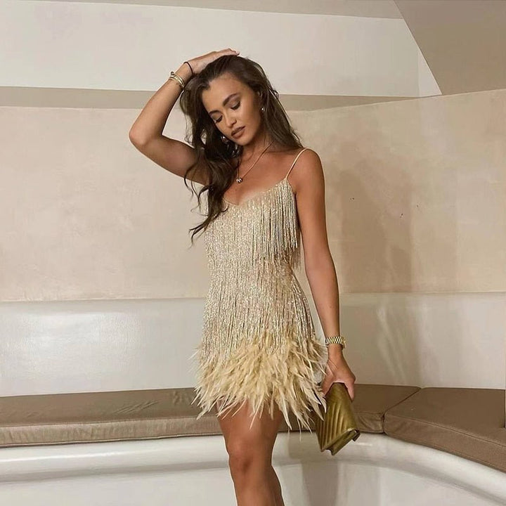 Malou Women's Mini Dress with Feather Trim – Cocktail Party