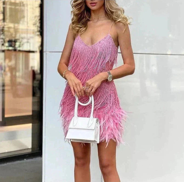 Malou Women's Mini Dress with Feather Trim – Cocktail Party