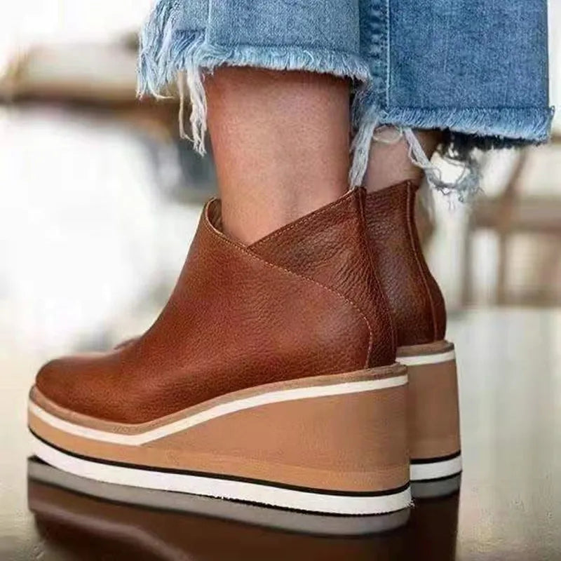 Maike | Wedge Slip-On Ankle Boots with Round Toe for Women