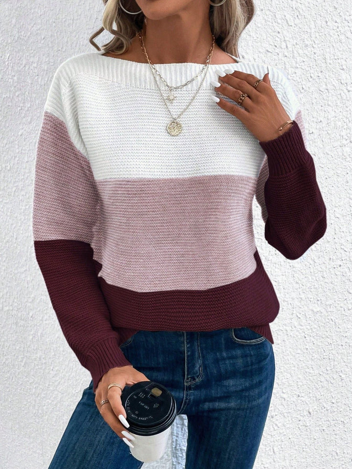 Ombré Ribbed Sweater with Round Neck for Women