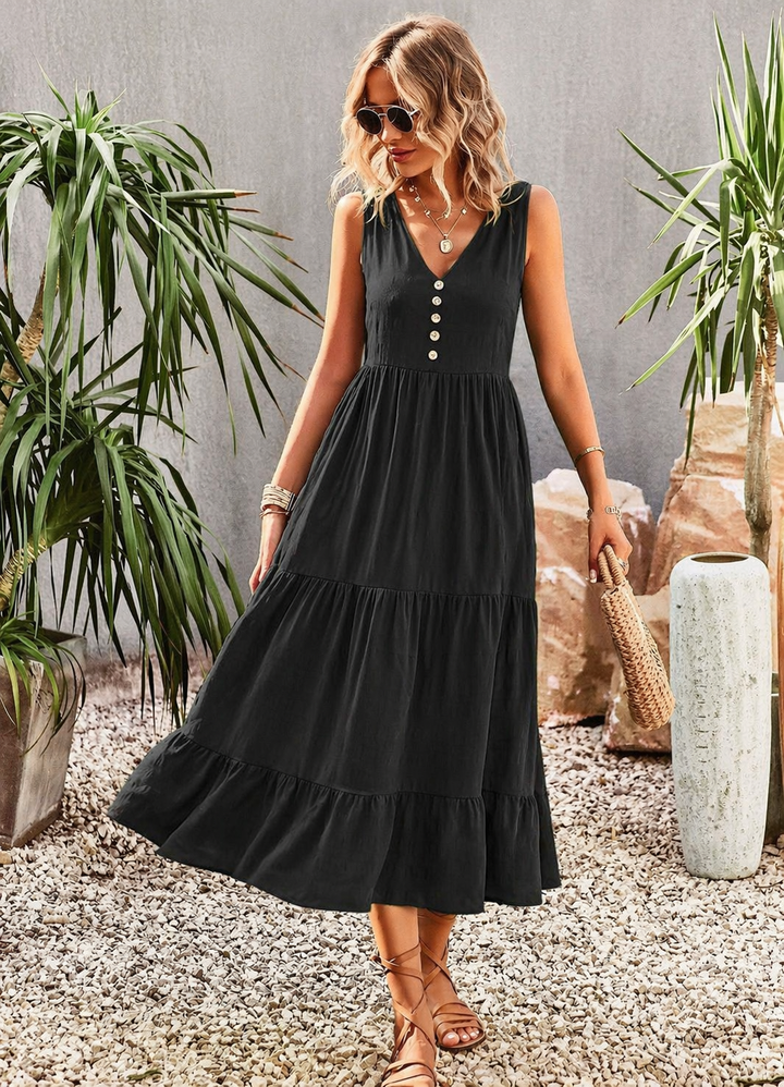 Nadessa | Flowy Square Neck Maxi Dress with Flutter Sleeves for Women