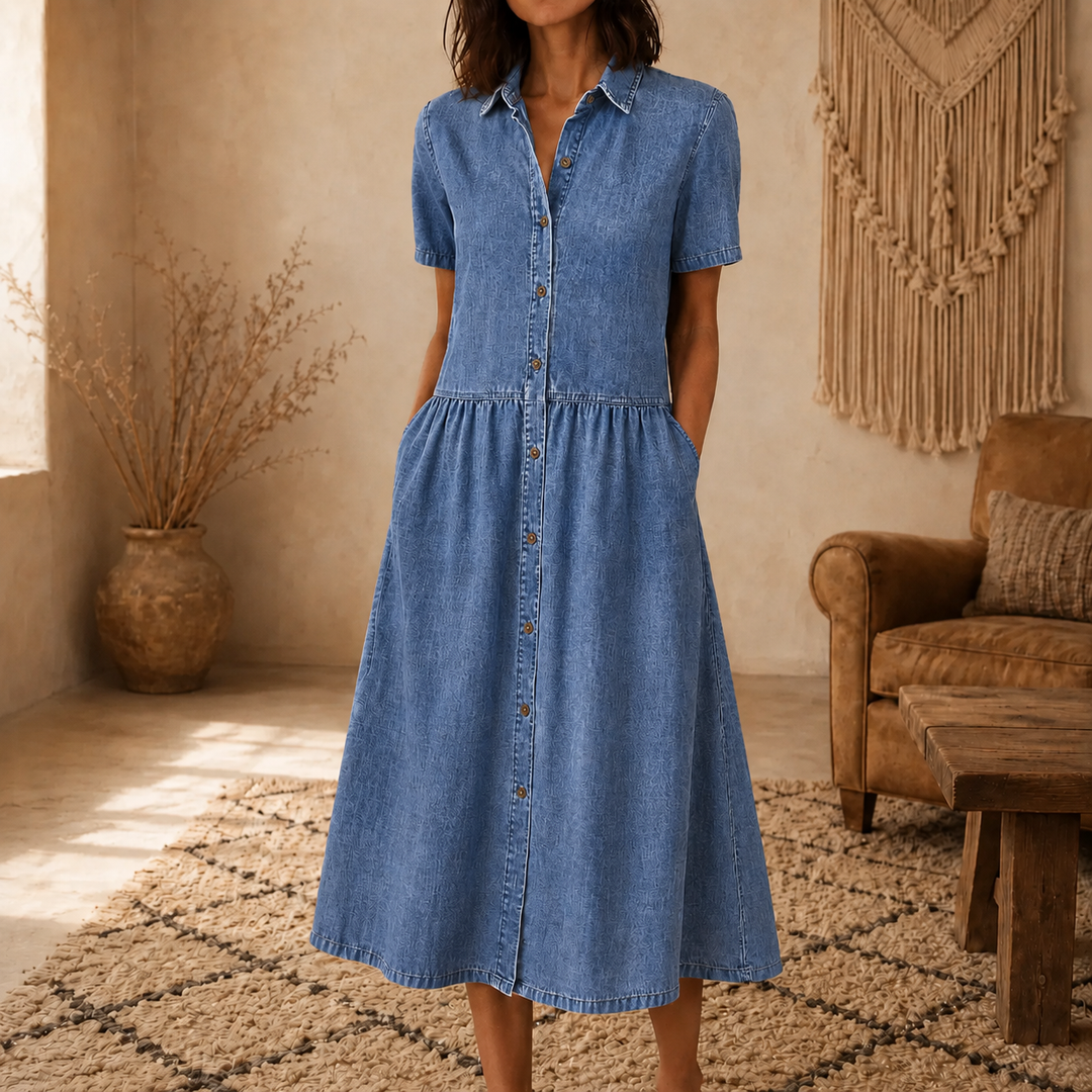 Valentine | A-Line Button-Front Midi Shirt Dress with Pockets