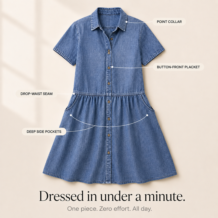 Valentine | A-Line Button-Front Midi Shirt Dress with Pockets