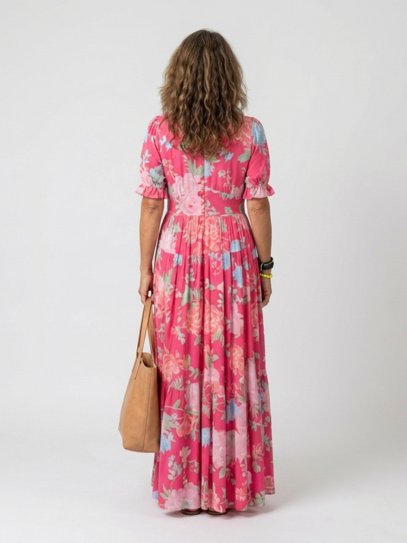 Sabina | Floral V-Neck Sleeveless Midi Dress with Flowy Skirt for Women