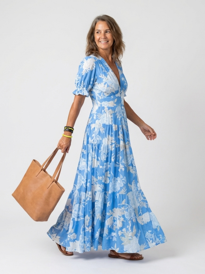 Sabina | Floral V-Neck Sleeveless Midi Dress with Flowy Skirt for Women